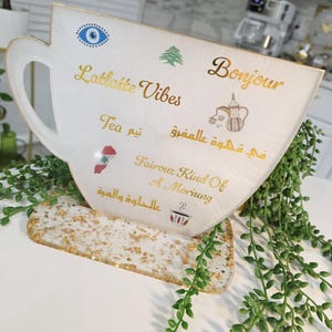 Weiss und Gold Resin Kaffee Bar Schild mit Ständer: S - XL Bild 8