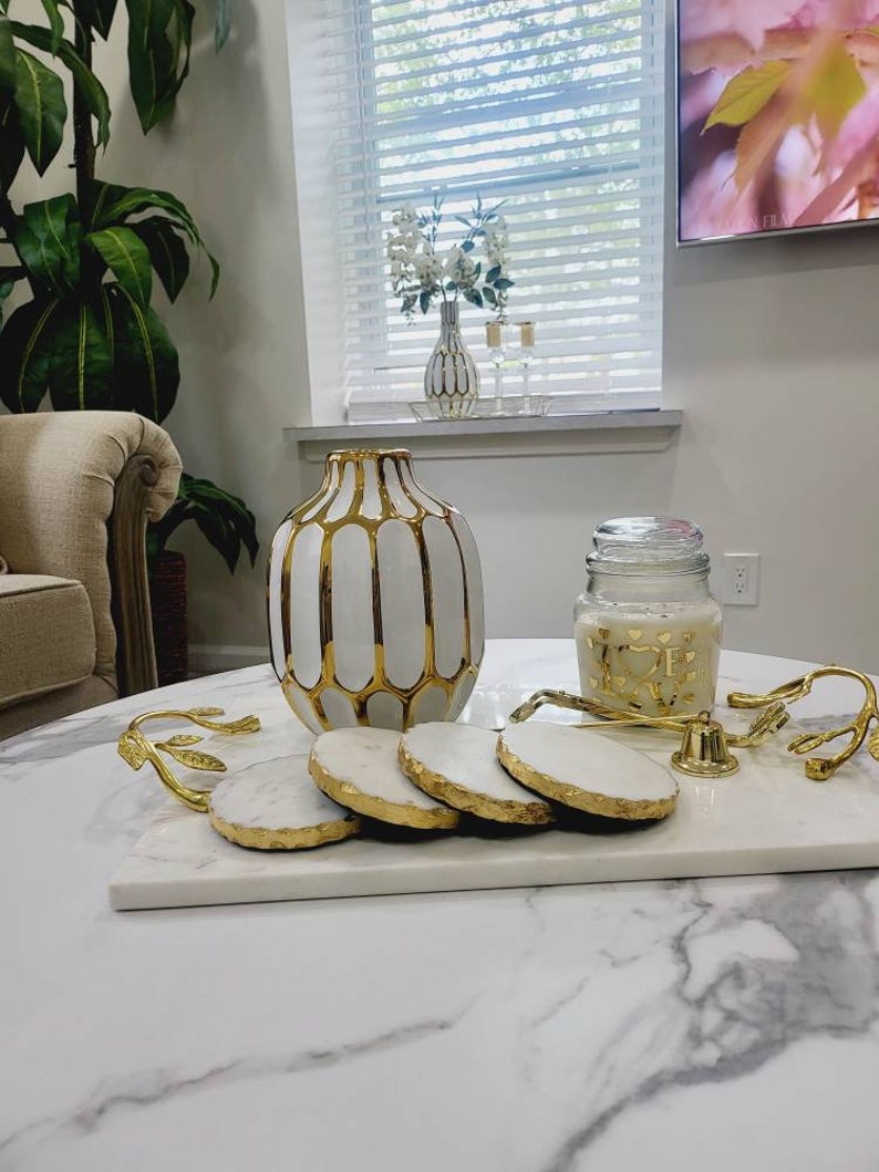White and Gold Vase Flower Vase Ceramic Vase Accent Vase Etsy