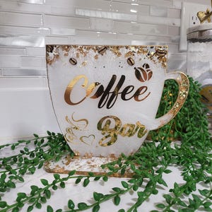 Weiss und Gold Resin Kaffee Bar Schild mit Ständer: S - XL Bild 16