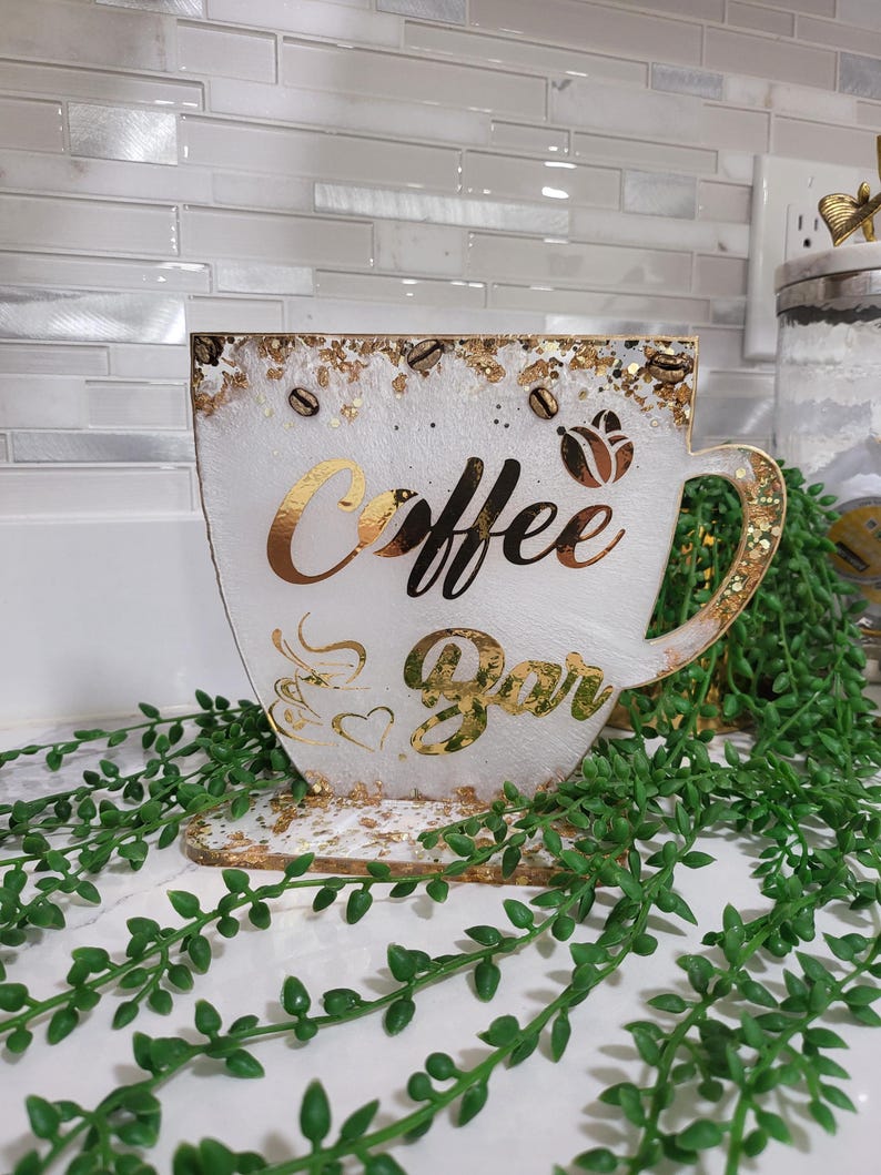 Weiss und Gold Resin Kaffee Bar Schild mit Ständer: S - XL Bild 16