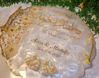 Gepersonaliseerde islamitisch trouwblad met ringhouders: Nikkah-cadeau hars