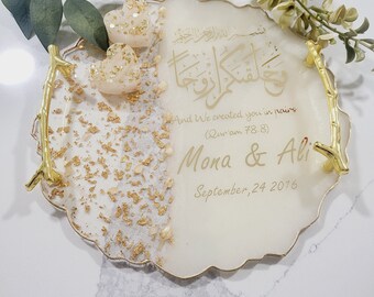 Personalized Wedding Tray W/Ring Holder,Nikkah Ring Tray,Ring Tray Engagement,Resin Tray Set, Islamic Wedding Gift,Personalized Gift.