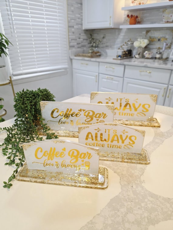 Resin Coffee Bar Sign with Stand: Personalized Coffee Station Decor