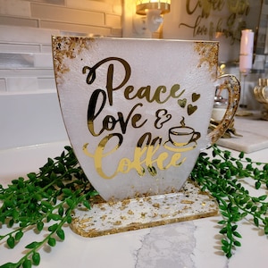 Weiss und Gold Resin Kaffee Bar Schild mit Ständer: S - XL Bild 7