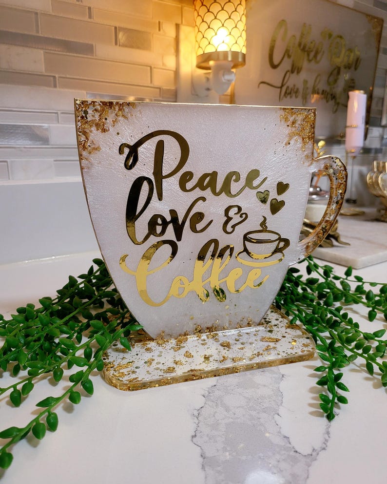 Weiss und Gold Resin Kaffee Bar Schild mit Ständer: S - XL Bild 7