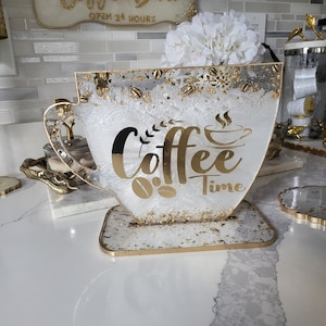 XL Resin Coffee Sign with Stand for Coffee Station&Coffee Bar, Tea Sign, Christmas Gift, Personalized Coffee Bar Sign.