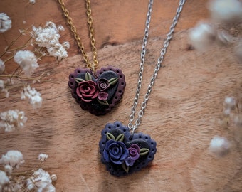 Bouquet of roses | Valentine’s Day necklace | Polymer clay, heart romantic, stainless steel, gift, magic, unique, handmade, Lightweight