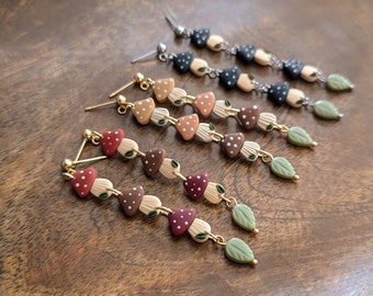 Dangles mini mushroom earrings | Dark cottagecore witch collection | minimal dark forest stainless steel plated unique polymer clay jewelry