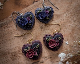 Bouquet of roses / Valentine’s Day earrings / Polymer clay, heart romantic, stainless steel, gift, magic, unique, handmade, Lightweight