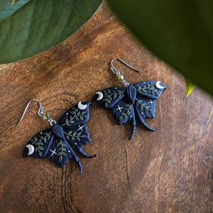 Dark forest Moth Earrings |  Dark cottagecore collection | stainless steel plated unique polymer clay jewelry Nickel Free Hypoallergenic