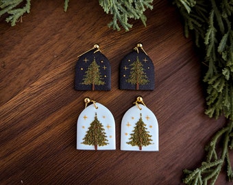 Realistic christmas tree earrings in polymer clay | handmade lightweight Pine tree stainless steel plated unique jewelry gifts presents