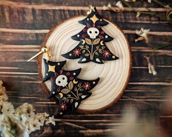 Spooky christmas tree polymer clay | dark cottagecore spooky red santa roses spark unique jewelry gifts  dia de los muertos, catrina