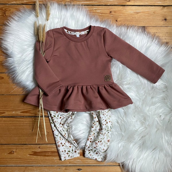 Babyset, Sweater mit Rüsche und Leggins mit Blümchen, verschiedene Farben