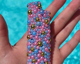 Handmade Rhinestone Pearl Lighter Case | Bedazzled Bling Sleeve