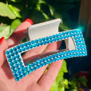 Blue and Grey Bling Bedazzled Rhinestone Claw Hair Clip