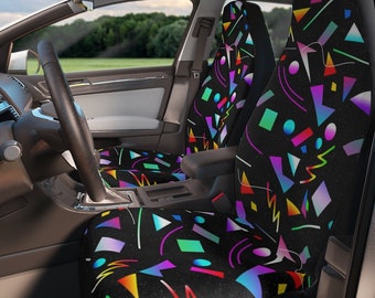Polyester Car Seat Covers with an 80s Retro Design, Universal Fit, Retro Car Accessories, 80s Inspired Seat Covers, 80s Auto Accessories