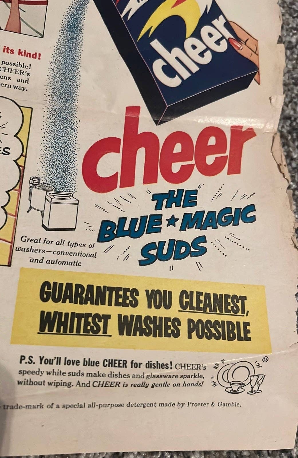 Cheer Laundry Detergent Magazine Ad 1953 / Caloric Range Ad on Backside ...