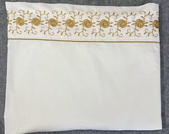 Sábana plana estándar WAMSUTTA Superlin Twin, sin planchado, años 70, EE. UU., dorada y blanca