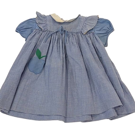 Sears & Roebuck Infant Blue Gingham Smock Dress A… - image 1