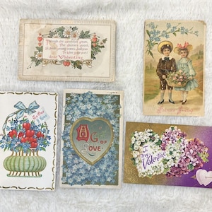 Lot von 5 antiken Vintage Valentinstag Postkarten Anfang 1900's Nachrichten