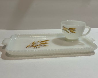 Anchor Hocking Fire King Wheat Zamienny talerz na przekąski i kubek Wyprodukowano w USA