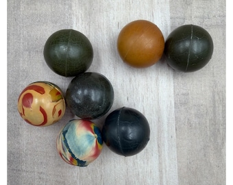 7 Vintage Rubber Super Balls Bouncy Balls Abstract Solid Colors Swirl JAPAN