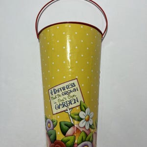 Mary Engelbreit ME Flower Garden Metal Half Pail Vase Wall Table Decor 10”