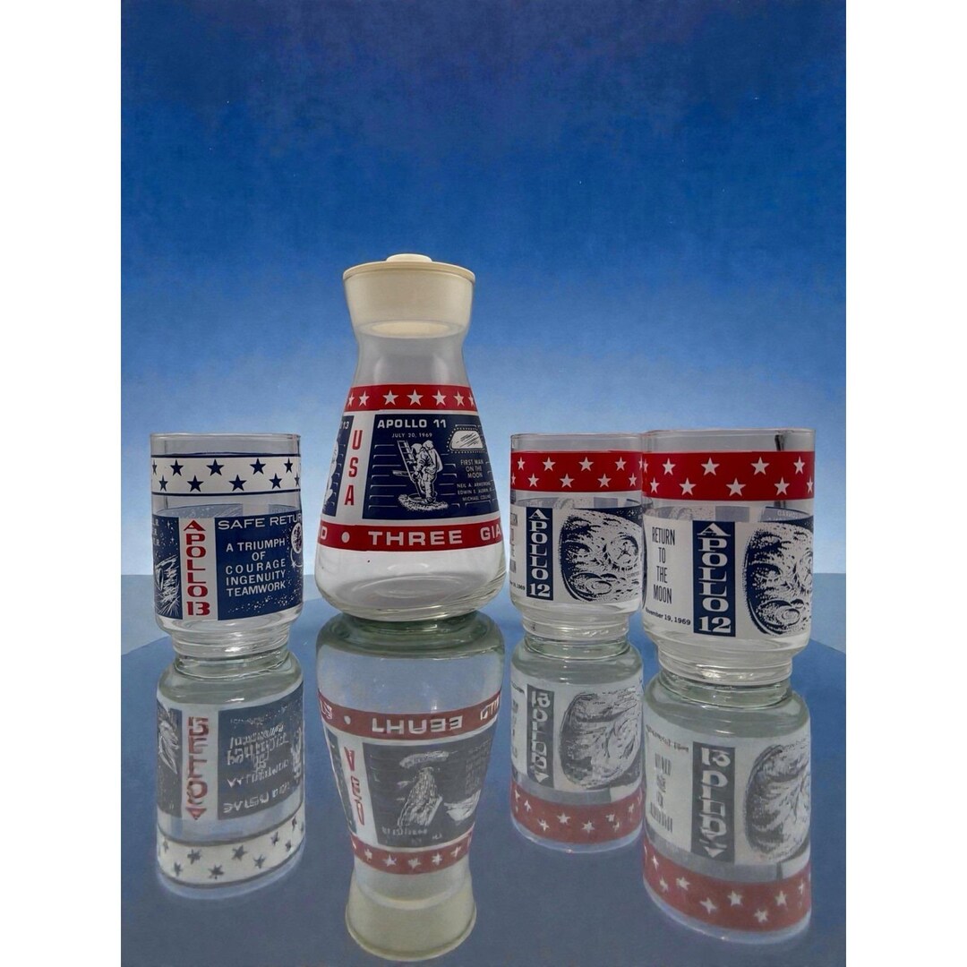 Set 4 Vintage NASA Apollo Space Moon Missions 1969 Glasses 12 13 Carafe ...