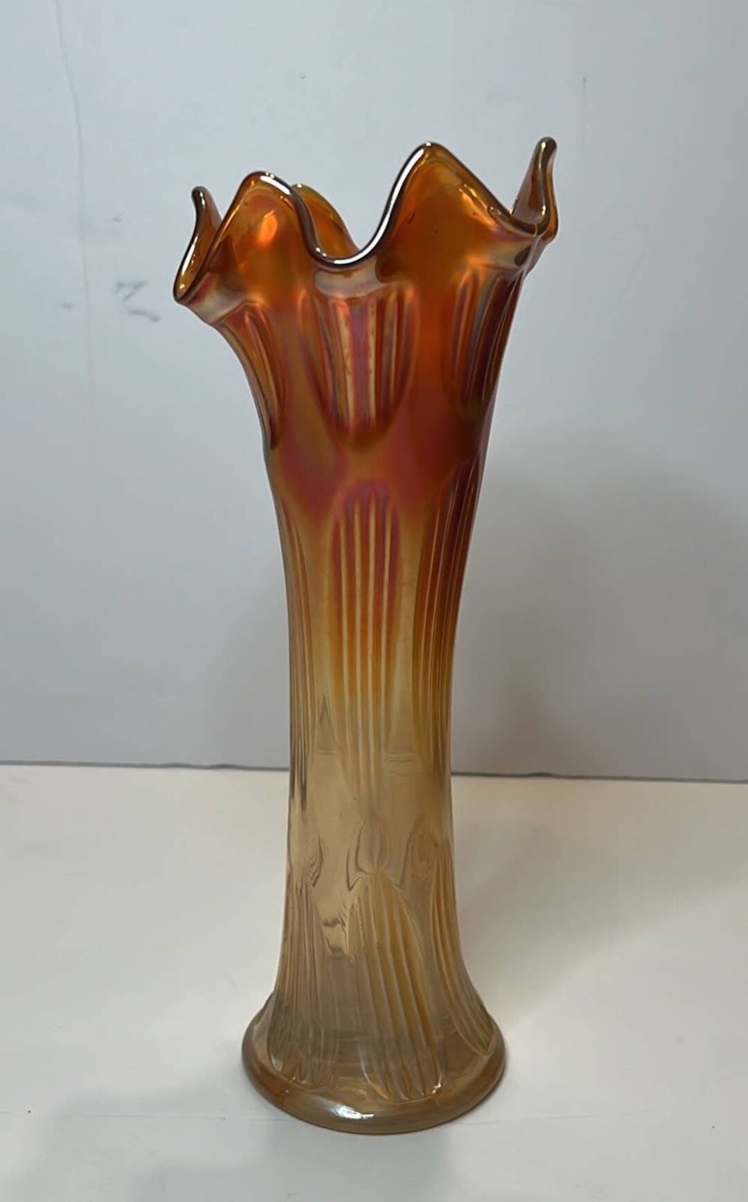 Fenton Carnival Glass Ribbed Swung Vase 10 Etsy
