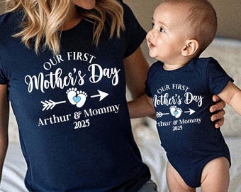 Personalised Matching Our First Mothers Day Shirt, 1st Mother Day Tee and Baby Bodysuit, Custom Mothers Day Gift, First Mothers Day Gift