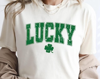 Comfort Colors© Retro Checkered Lucky Shirt, St Patrick's Day Shirt, Lucky Shamrock Shirt, Four Leaf Clover Shirt, St Patricks Day Outfit