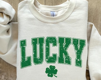 Retro Lucky Sweatshirt, St Patrick's Day Sweater, Lucky Shamrock Sweatshirt, Four Leaf Clover, Irish Sweatshirt, St Patricks Day Gift