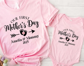 Personalised Matching Our First Mothers Day Shirt, 1st Mother Day Tee and Baby Bodysuit, Custom Mothers Day Gift, First Mothers Day Gifts