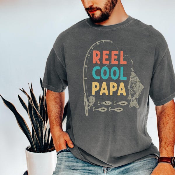 Comfort Colors© Personalized Reel Cool Papa Grandpa Fishing Shirt, Fishing Lover Papa Shirt, Reel Cool Papa Shirt, Fishing Gift for Grandpa