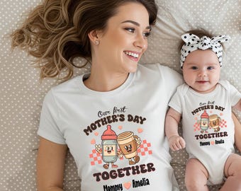 Personalised Matching Our First Mother's Day Shirt, Mummy and Baby Outfit, 1st Mothers Day Shirts, Milk and Coffee Shirt, Mothers Day Gift
