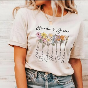 Grandma&#39;s Garden Shirt, Birth Month Flower Shirt, Nana&#39;s Flowers Garden Shirt, Custom Grandkids Names Tee, Custom Flower Shirt, Grandma Gift