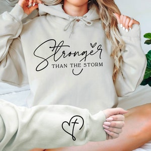 Stronger Than The Storm Hoodie, Gift for Mom Boho Self Care Hoodie, Inspirational Women Hoodie, Christian Hoodie, Bible Verse Hoodie