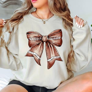 Football Bow Sweatshirt,Gift For Football Team Lover,Football Season,Retro Women Football Sport Football Mom Coquette Bow Girls Bow Sweater