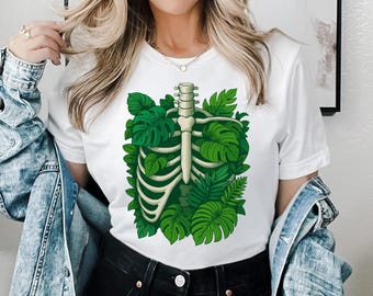 Skeleton Plant Shirt, Monstera Graphic Tee, Plant Lover Top, Plant Mom Gift, Funny Botanical T-Shirt