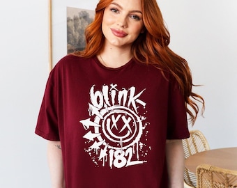 Blink 182 Shirt, Retro Tour Concert Tee, Happy Face T Shirt, Vintage Rock Band Top