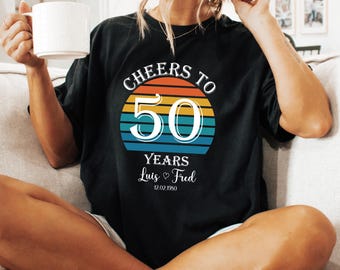 Custom 50th Anniversary Shirt, Cheers to 50 Years Tee, 50th Wedding Anniversary Gift, Matching Couples T-Shirt