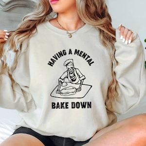 Having A Mental Bake Down Sweatshirt,Gift For Bakers, Skeleton Chef Sweatshirt, Chef Halloween Sweatshirt,Funny Baking Sweatshirt,Chef Sweat image 1
