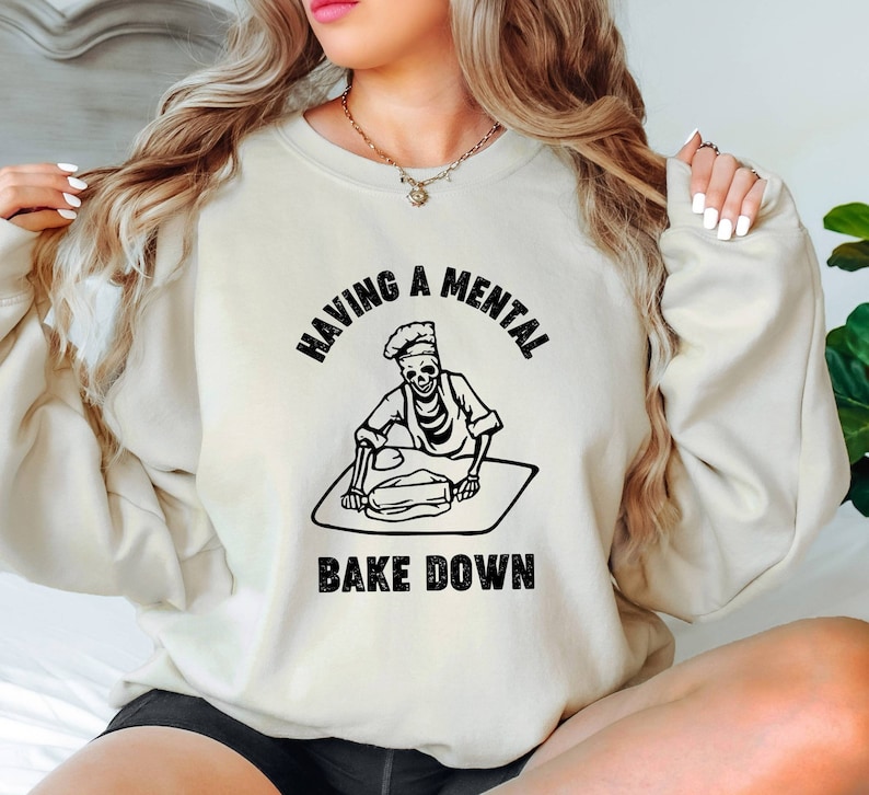 Having A Mental Bake Down Sweatshirt,Gift For Bakers, Skeleton Chef Sweatshirt, Chef Halloween Sweatshirt,Funny Baking Sweatshirt,Chef Sweat image 1