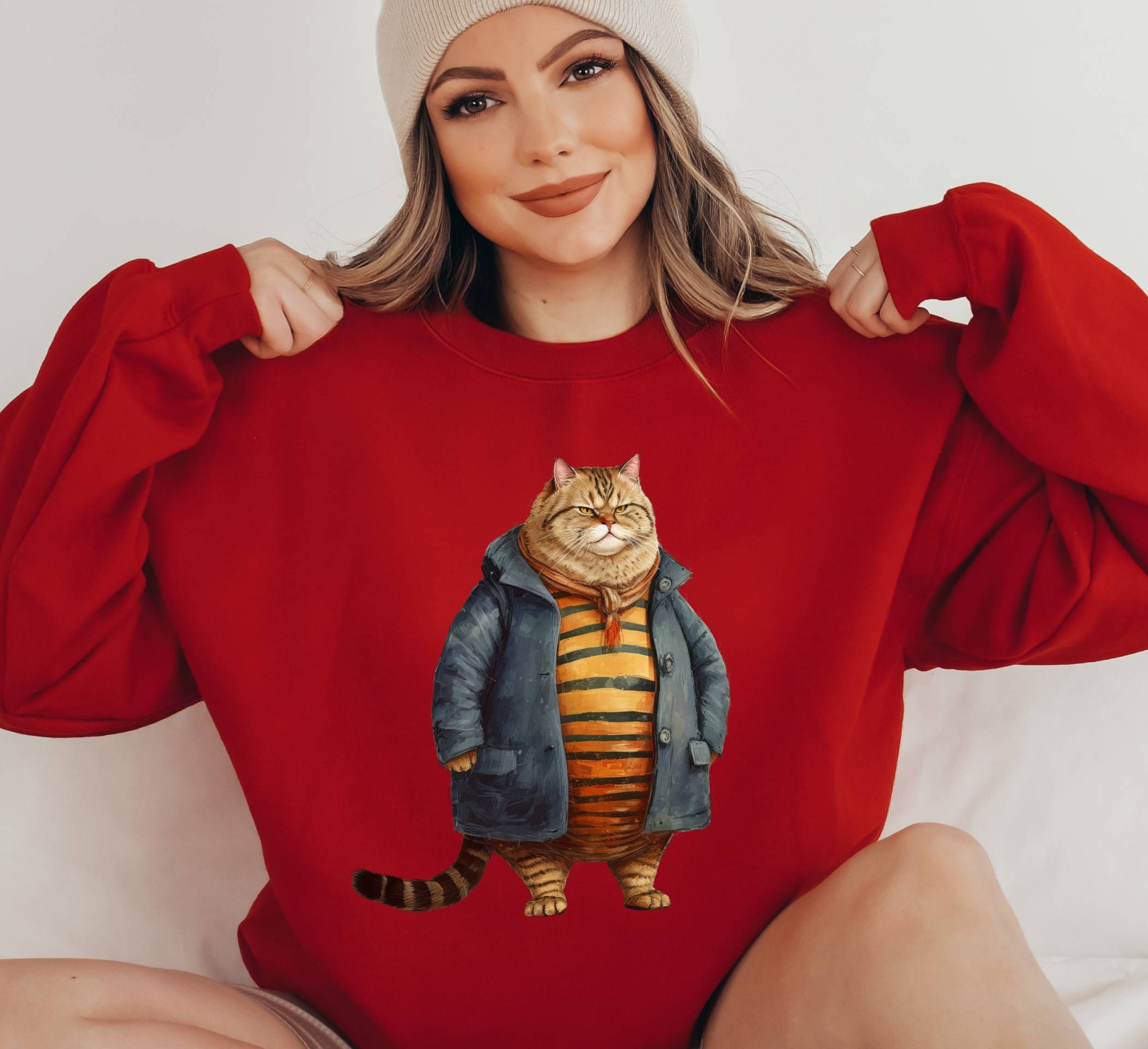 Fat Cat in Cute Sweatshirt, Sweater for Fat Cat, Fat Tabby Cat in ...