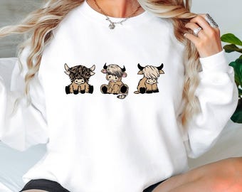 Highland Cow Sweatshirt, Cute Western Pullover, Southern Farm Gift