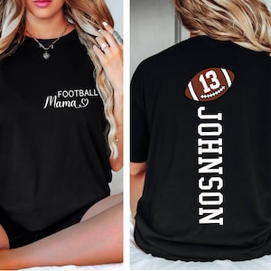 Comfort Colors© Custom Football Mama Shirt,Gift For Football Lover Mom Tee,Football Season Mama Shirt,Kids Name & Jersey Number Football Mom
