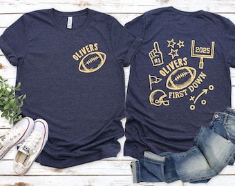 Camiseta personalizada de fútbol para primer cumpleaños, atuendo de primer down para niño, camisetas personalizadas para cumpleaños familiares.