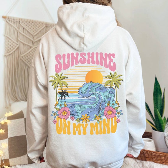 Sunshine on my Mind Hoodie,  Sunset Hoodie, Retro Boho Hoodie, Retro Beach Hoodie, Aesthetic Gift for Women, Vacation Hoodie, Beach Vibes