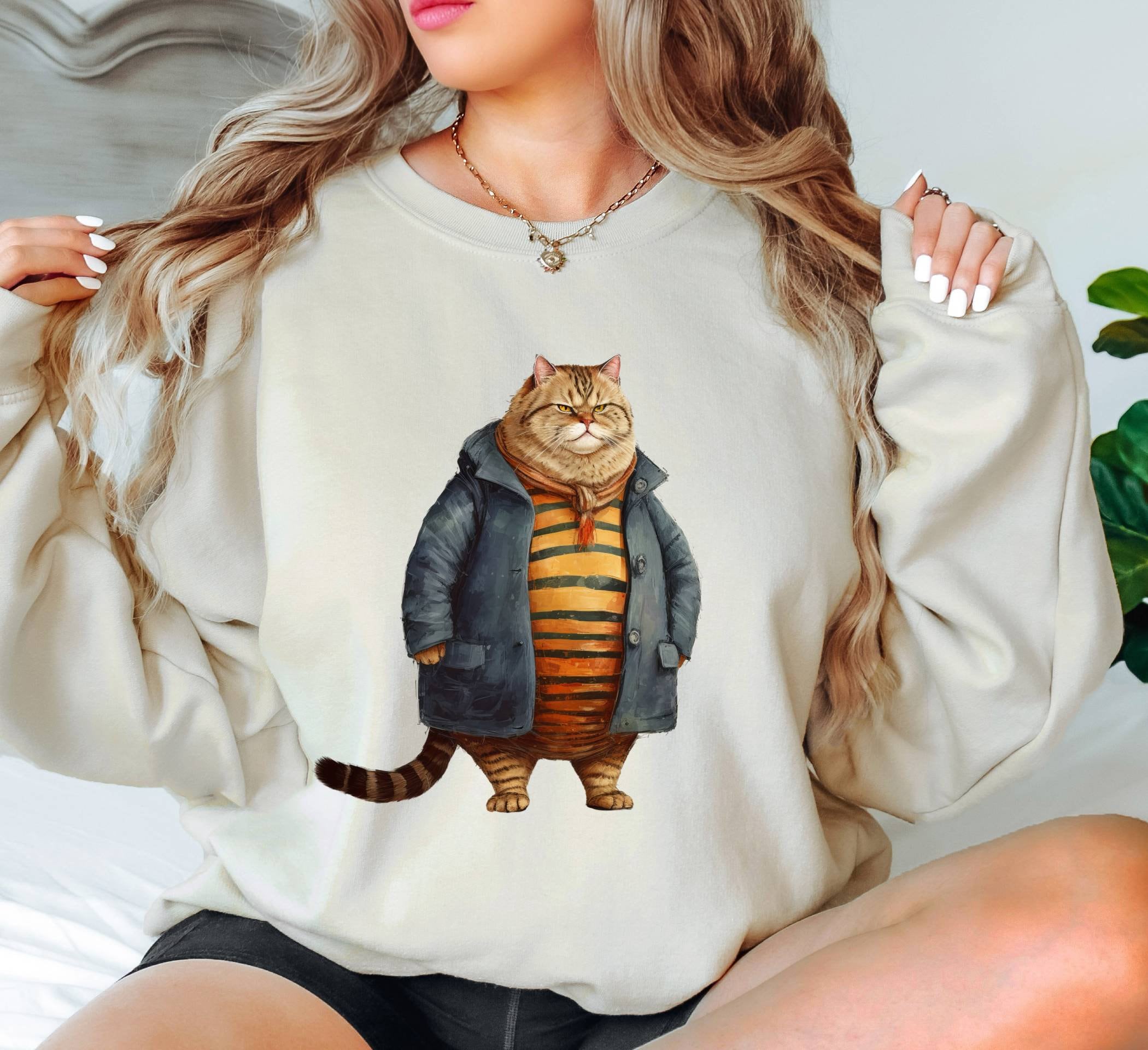 Fat Cat in Cute Sweatshirt, Sweater for Fat Cat, Fat Tabby Cat in ...
