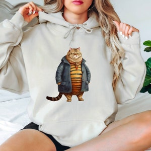 Fat Cat in Cute Hoodie, Hoodie For Fat Cat, Fat Tabby Cat In Hoodie, Funny Cold Weather Cat ,Cat Mom Gift, Cat Dad Gift Fat Cat Wearing Coat